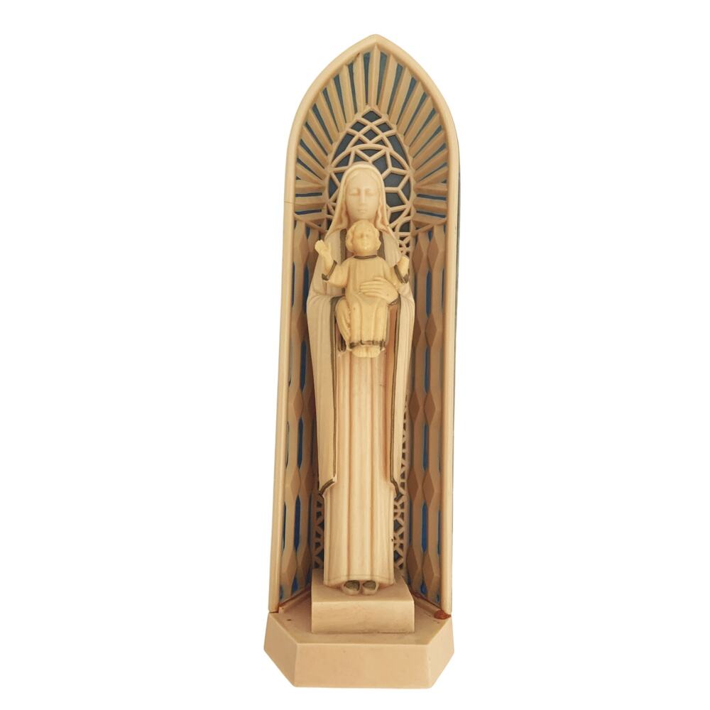 Vintage 1960s 7" Celluloid Virgin Mary Holding Baby Jesus Stained Glass Window